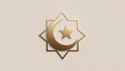 Golden Crescent Moon and Star Islamic Symbol 3D Render