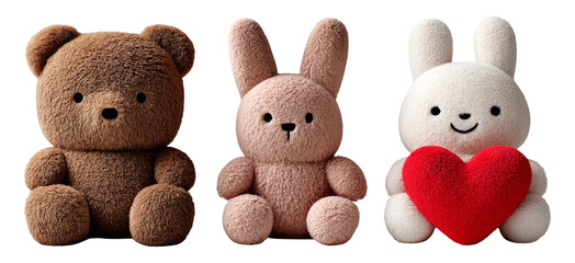 Cute Plush Animals Collection with Bear and Bunnies in Soft Textures