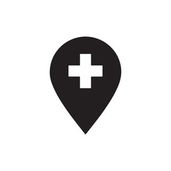 Fototapeta premium Hospital Location Pin Black Vector Icon on white white back