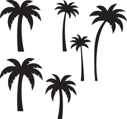  set of palm trees, palm, tree, tropical, vector, silhouette, beach, nature, leaf, illustration, summer, coconut, palm tree, island, plant, design, travel, pattern, sea, sun, palms, branch, palmtree
