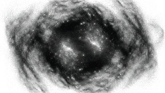 Hypnotic swirling black hole effect with sparkling particles, forming vortex in dark matter, capturing mysterious cosmic phenomenon