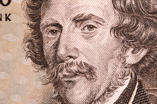 Karl Ritter von Ghega a closeup portrait from Austrian money