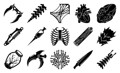 Biomechanical Gothic Engraving Element Kit for Dark Sci-Fi Horror and Cybernetic Body Horror Concept Art