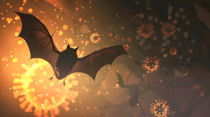 Zoonotic Virus Transmission Concept with Bat Silhouette