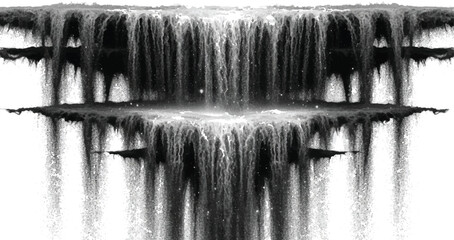 Abstract black and white digital art featuring a dramatic mirrored waterfall design with multiple tiers creating an ethereal flowing liquid effect © Mohammod Foysal SSF.