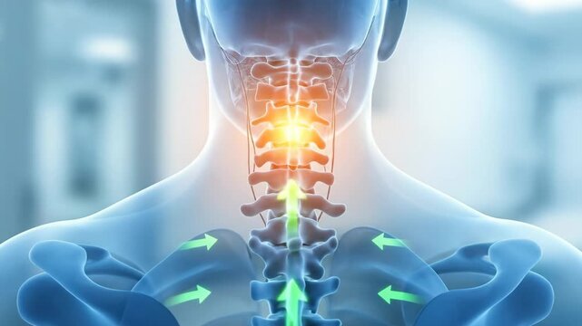 Visualizing the human cervical spine and nervous system pathways, highlighting nerve energy flow and spinal health concepts