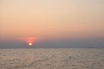 Fototapeta premium landscape of sea on sunset at Rayong estuary or mouth of river travel location in Thailand