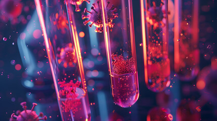 Glowing Virus Particles in Test Tubes &ndash; Biotechnology Laboratory Research
