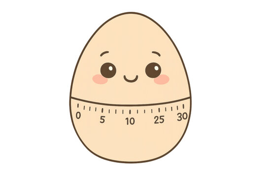 Cute egg timer character smiling, cartoon kitchen tool
