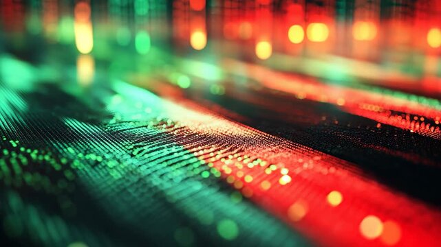 Vibrant stock market data displayed with green and red indicators reflecting market activity, Stock market data with green and red numbers over abstract background