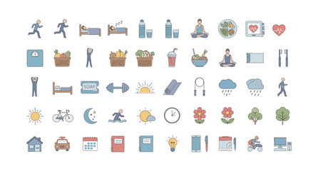 Obraz premium Healthy lifestyle icons for wellness and self care routines