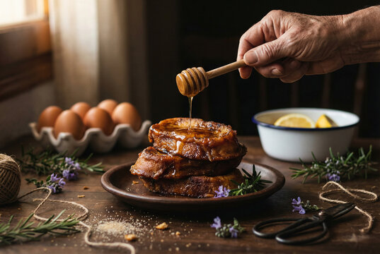 Torrijas t&iacute;picas de Semana Santa con miel