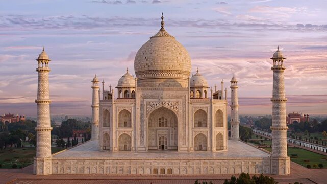 Taj Mahal at Sunrise Showcasing Timeless Architecture and Perfect Symmetry