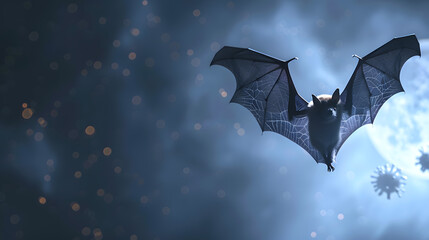 Fruit Bat Silhouette as Zoonotic Virus Carrier in Night Sky