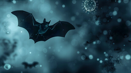 Fruit Bat Silhouette as Zoonotic Virus Carrier in Night Sky