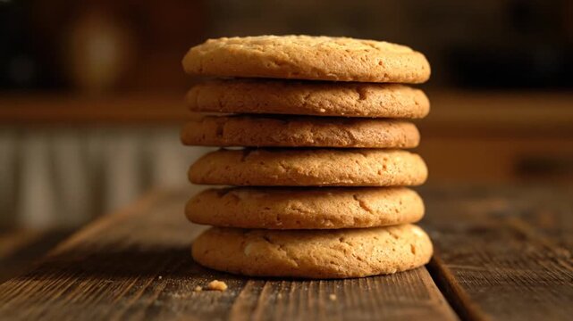 Cookies stacked on table