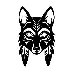 Fototapeta premium Flat Style Detailed Wolf with Feather Decoration Face Tattoo Illustration