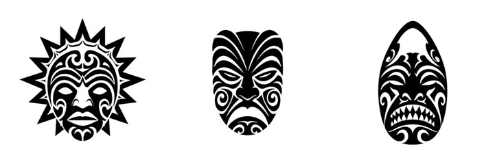 Fototapeta premium Ornate Tribal Style Maori Mask Icon Set Illustration Design