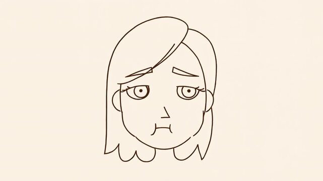 A girl with sad face, cartoon style.