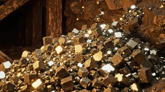 Gleaming Pyrite Cubes as Buried Treasure in Mine