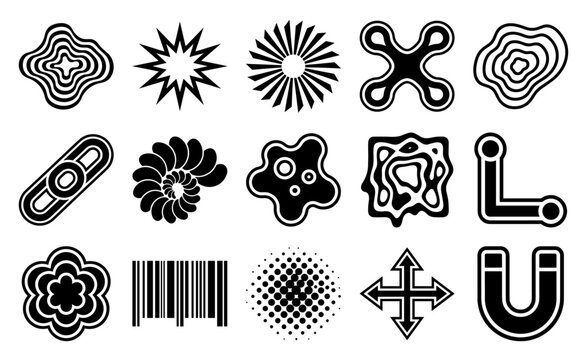 Abstract Y2K Acid Graphics and Brutalist Geometric Shapes Element Kit for Gen-Z Editorial Design