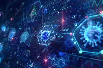 Futuristic Medical Interface Showing Nipah Virus Analysis