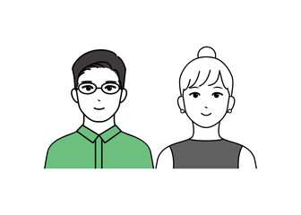 シンプルな線画で描かれた男女のカップルイラスト