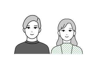 シンプルな線画で描かれた男女のカップルイラスト