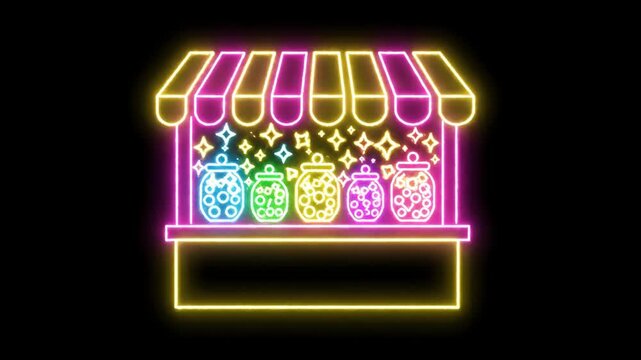 Neon Neon Sign Fresh Jars At Night Market.