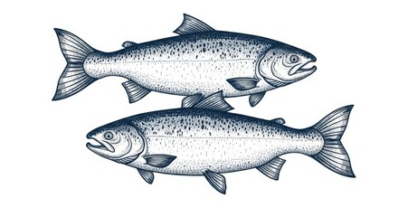 Obraz premium Two Salmon Fish Illustration Side View.