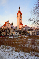 Fototapeta premium Sopot lighthouse in the morning light during winter. Poland