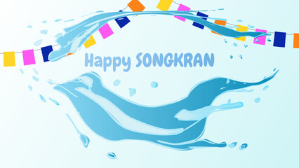 Songkran Thai New Year Water Festival Splash Vibrant flowers and joyful. For ads, web design, marketing. Vector illustration.