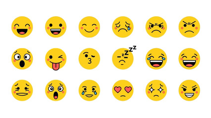 Obraz premium Collection of diverse cartoon emojis showing various human emotions.