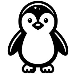Fototapeta premium Cheerful penguin icon: This adorable illustration shows a cute penguin with a clean outline. This icon represents an adorable animal and its character.