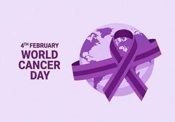 Fototapeta premium World Cancer Day February 4th with purple ribbon and earth illustration.
