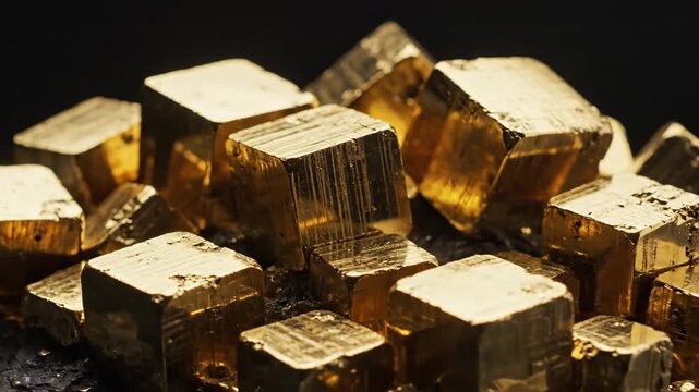 Golden Pyrite Cubes With Metallic Luster