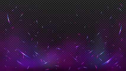 Obraz premium purple and pink particle rising from smoke clouds with rainbow cloud in black transparent background template 