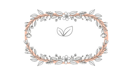 Minimalist rectangular floral border featuring fine-line sketches of flowers and leaves over a soft peach watercolor background.