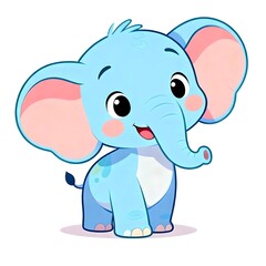 Adorable cartoon baby elephant sitting with big ears and smiling face