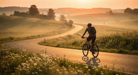 Obraz premium young woman riding a bike in the sunset. World Bicycle Day And Eco Friendly Travel Concept