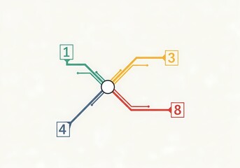 Abstract illustration of decision pathways branching from a central point, symbolizing choice, strategy, alternatives, and outcome driven thinking through clean lines and numeric markers