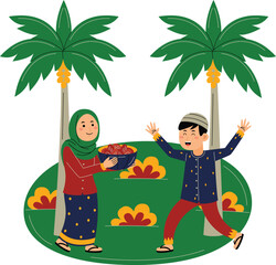 Muslim Couple Sharing Dates Outdoors