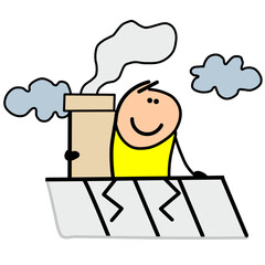 Man sit in the rooftop in factory. Environment pollution