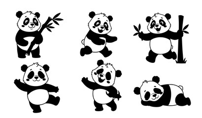 Funny panda bear forest cartoon character collection © MdGohurul