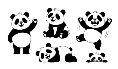 Cute panda cartoon character vector set © MdGohurul