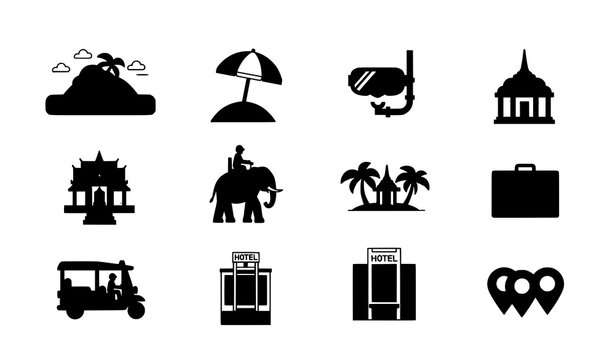 Thailand tourism and travel activity flat icon set vector
