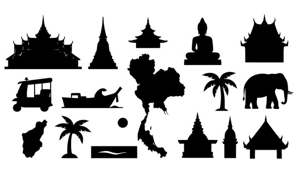 Thailand travel and landmark flat icon set vector