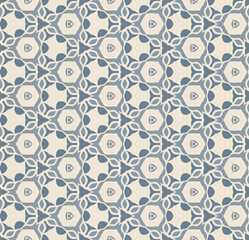 Fototapeta premium Blue and Off-White Ikat Damask Seamless Pattern Illustration with Abstract Leaf Motifs