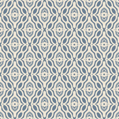 Naklejka premium Blue and Off-White Ikat Damask Seamless Pattern Illustration with Abstract Leaf Motifs