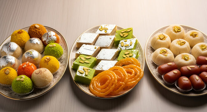Assorted indian sweets display